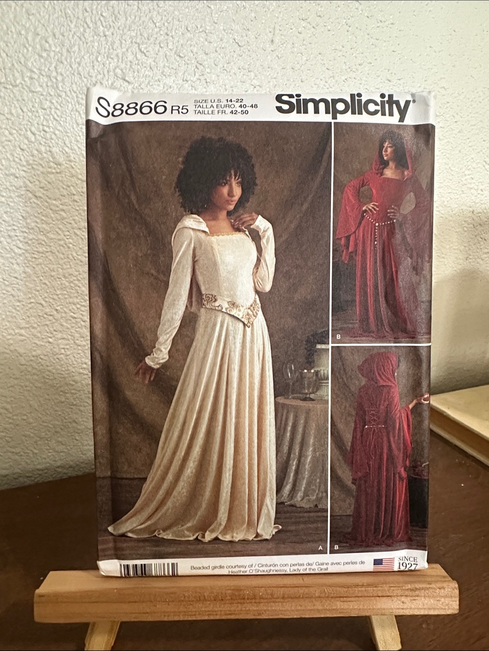 Simplicity Renaissance Gown Sewing Pattern in Ivory and Burgundy